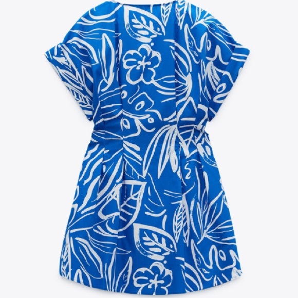 Zara blue cotton printed pleated mini dress - Picture 5 of 11